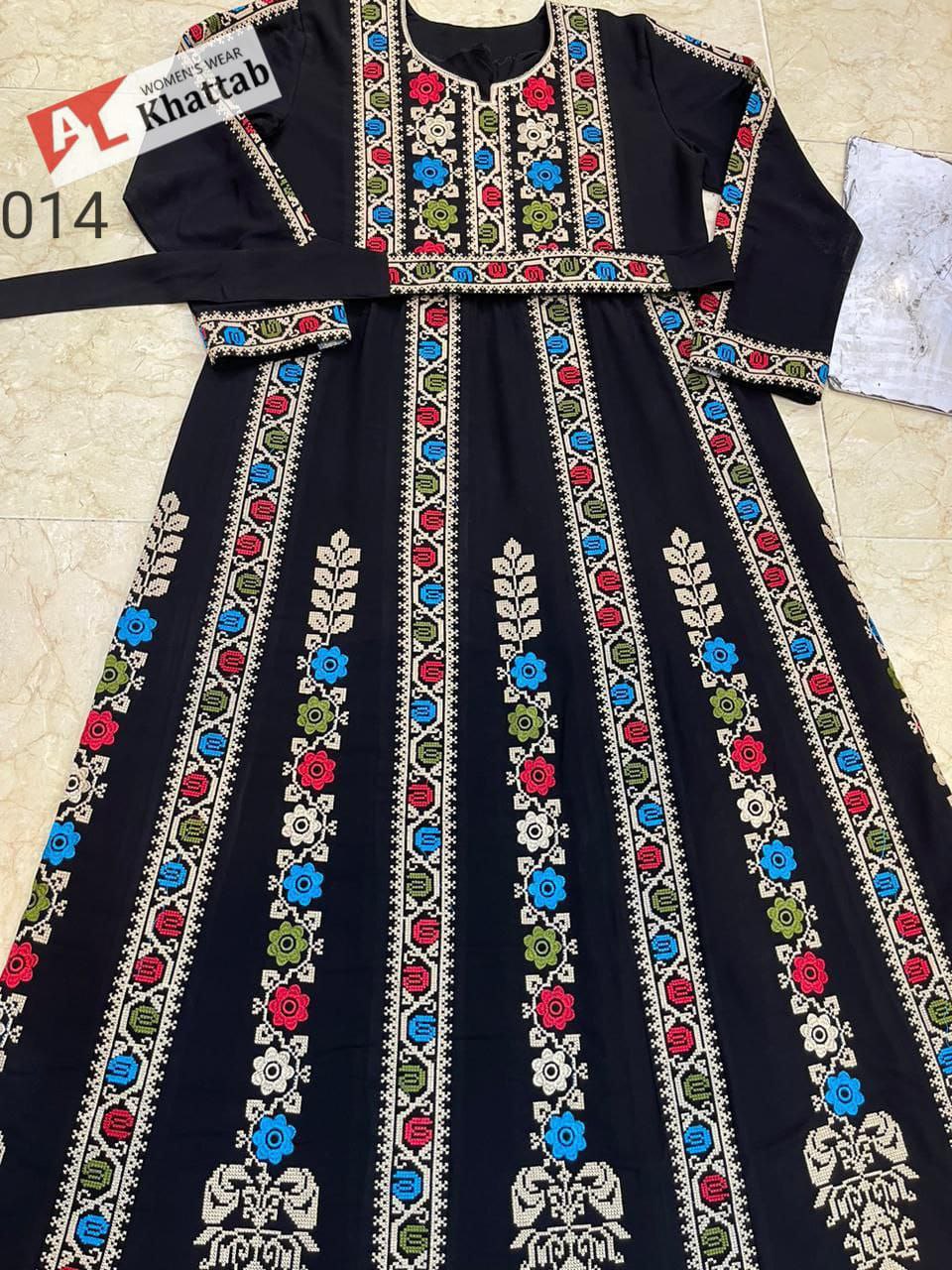 Floral Patterned Black Kaftan