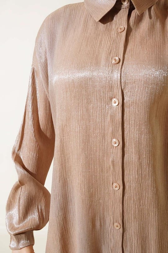 Buttoned Shiny Suit Latte