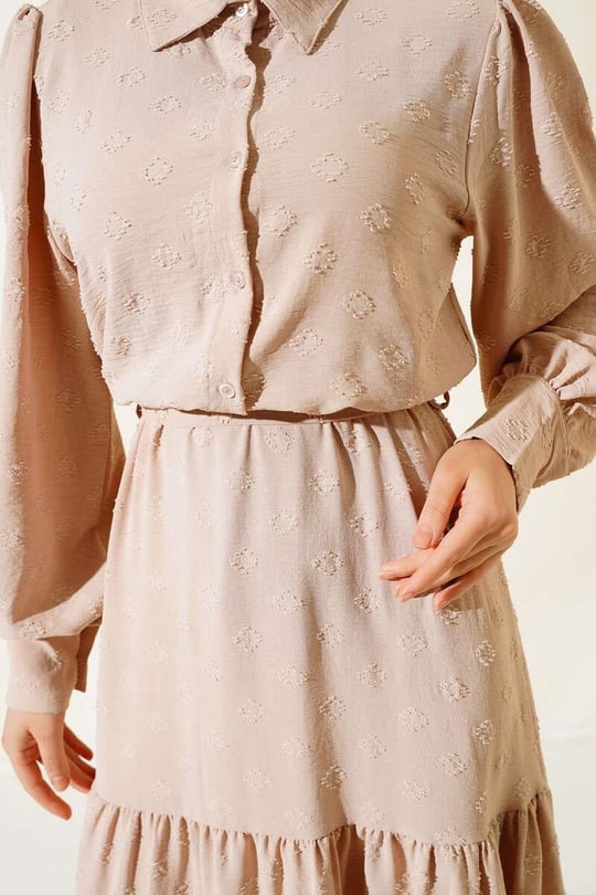 Elegant Embossed Belted Dress
