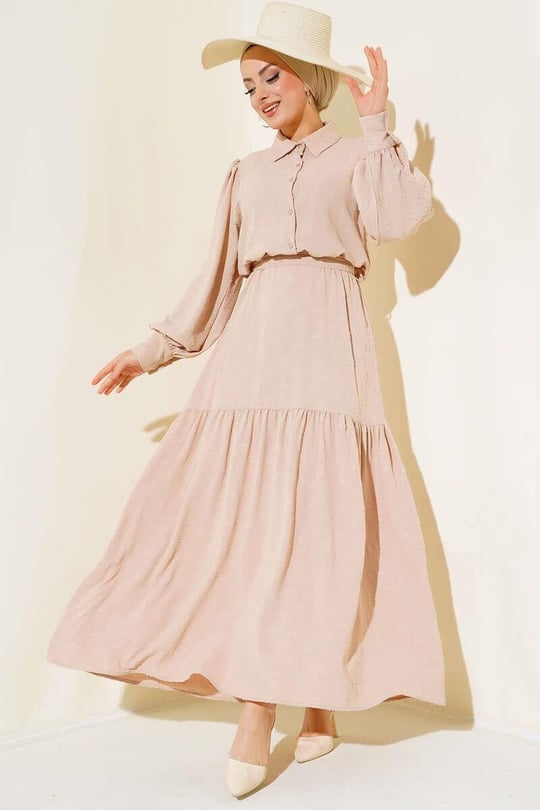 Elegant Embossed Belted Dress