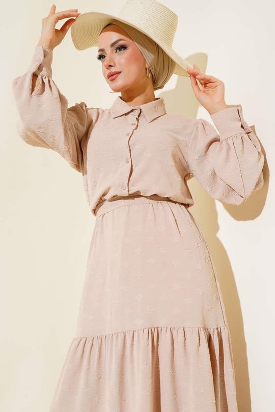 Elegant Embossed Belted Dress