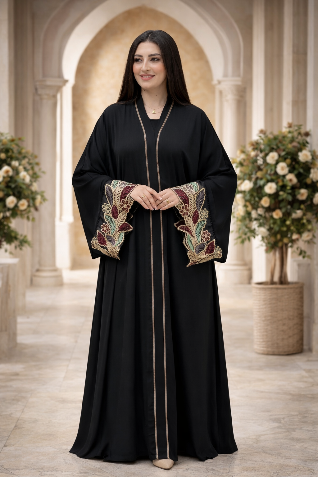 Women's Modest Luxe Bloom Embroidered Silk Abaya