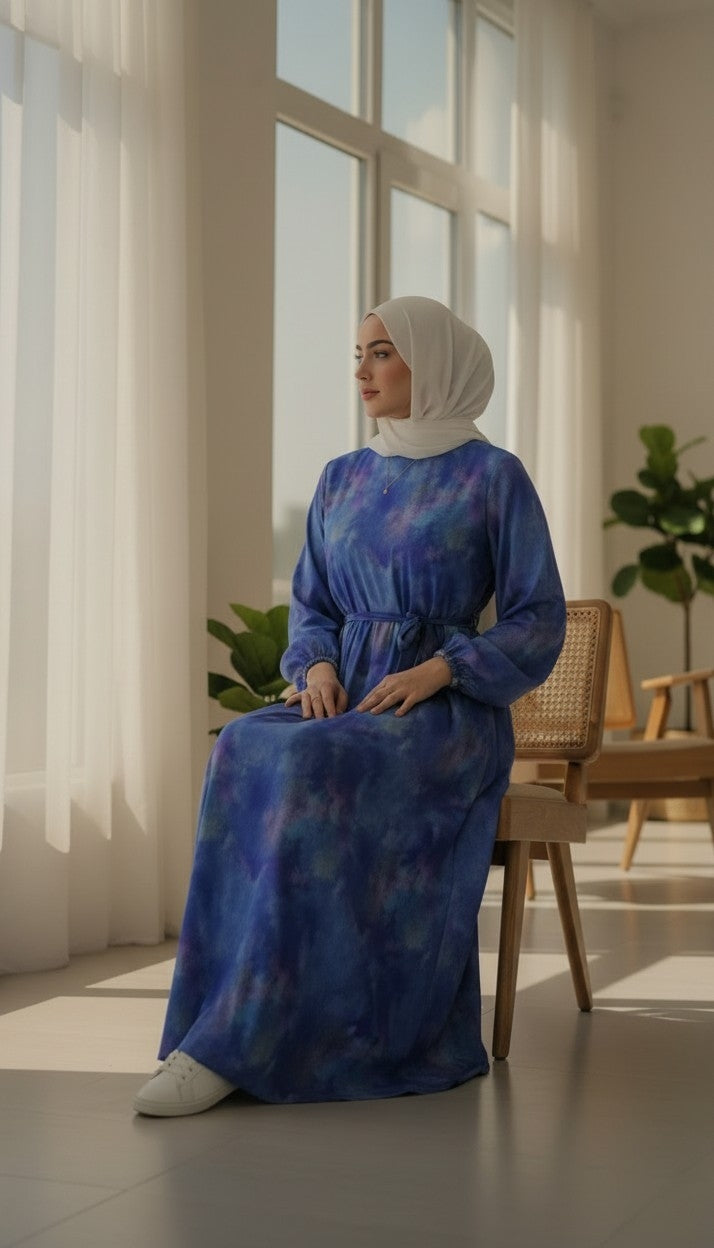Women's Floral Chiffon Maxi Dress | Modest Belted Dress