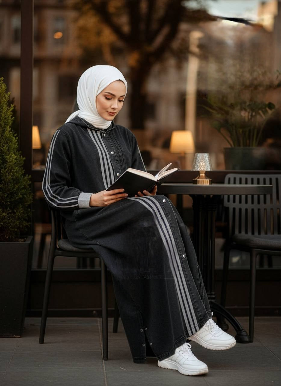 Women's Modest Stripe Denim Abaya
