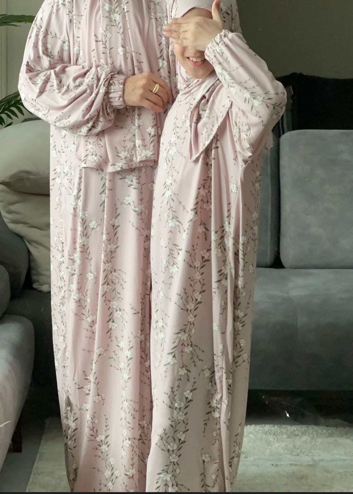Floral Mother & Daughter Modest Prayer Dress Set – Soft Cotton & Lycra