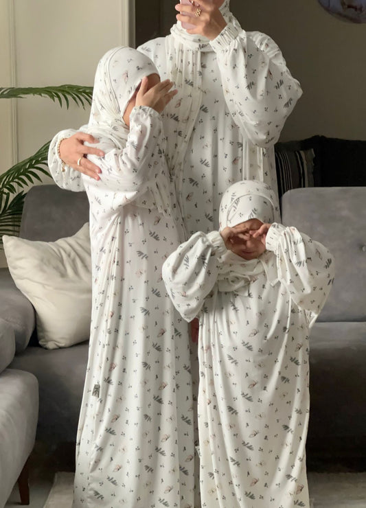 Floral Mother & Daughter Prayer Dress Set – Soft Cotton & Lycra