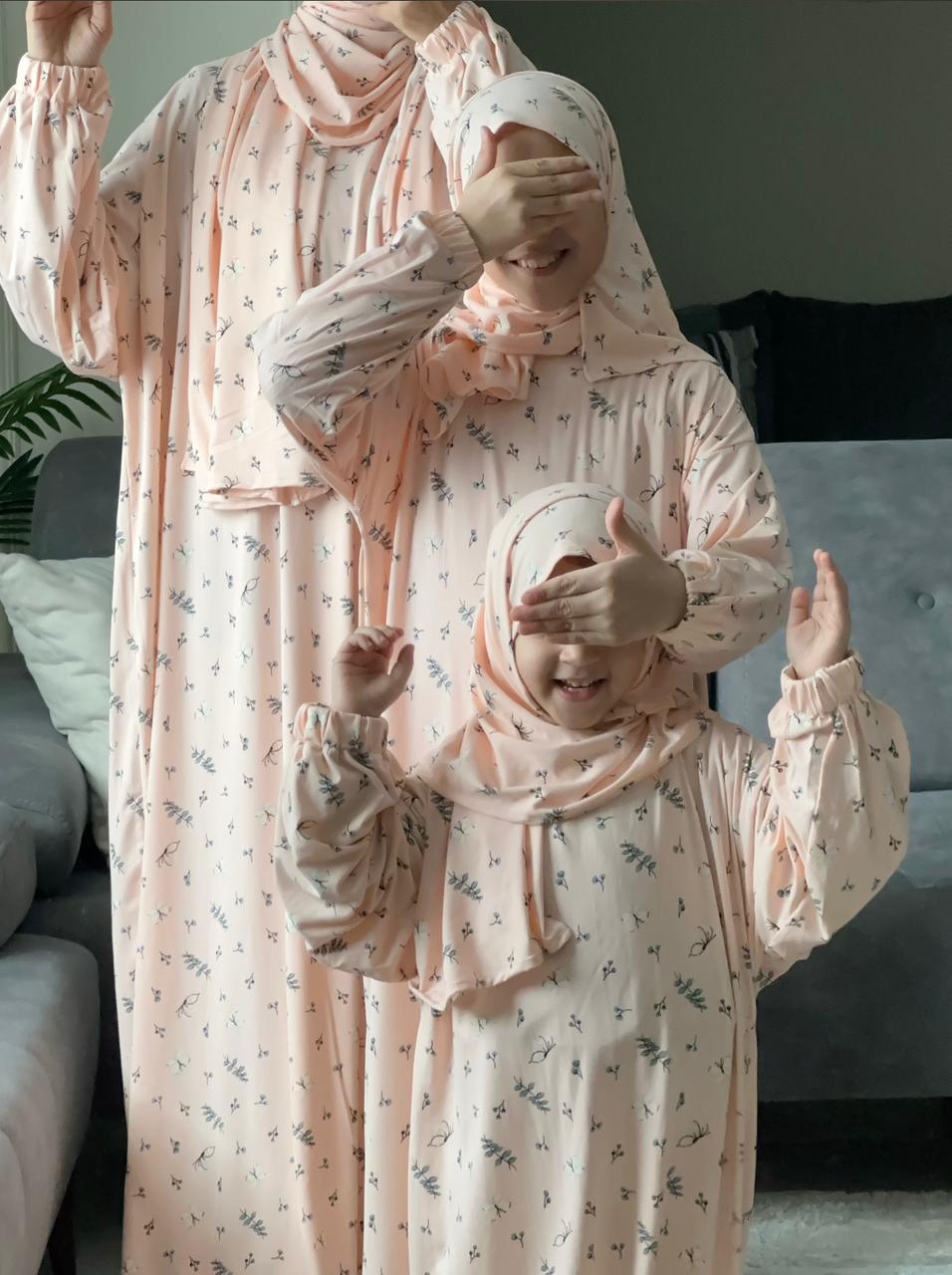Floral Mother & Daughter Modest Prayer Dress Set – Soft Cotton & Lycra