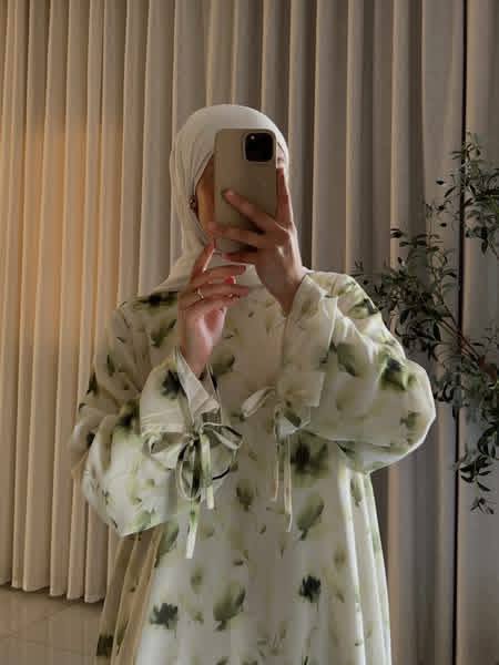 Women's Floral Chiffon Maxi Dress – Modest Floral Layered Chiffon Abaya Dress