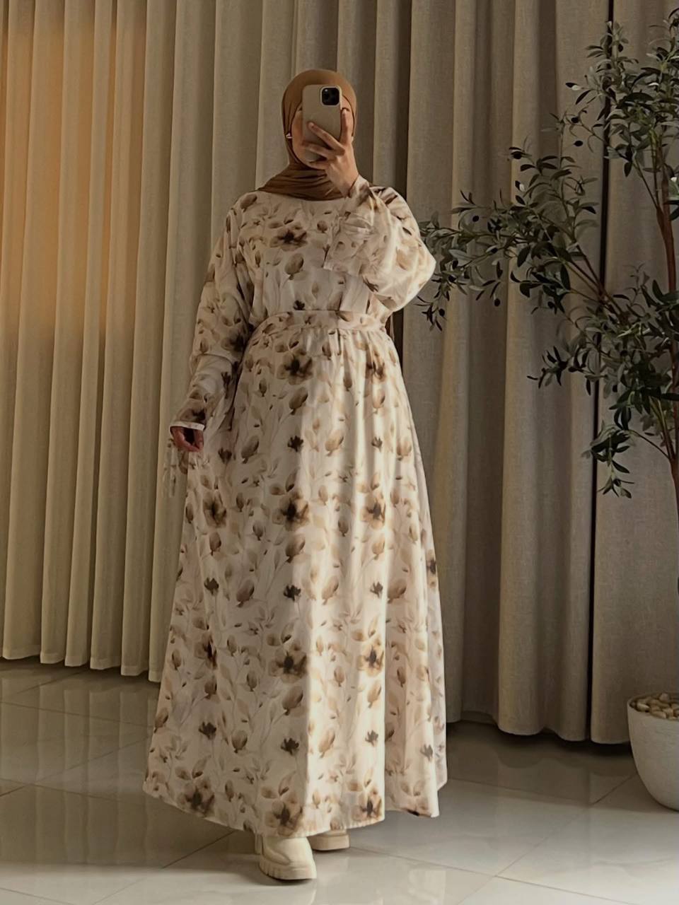 Women's Floral Chiffon Maxi Dress – Modest Floral Layered Chiffon Abaya Dress