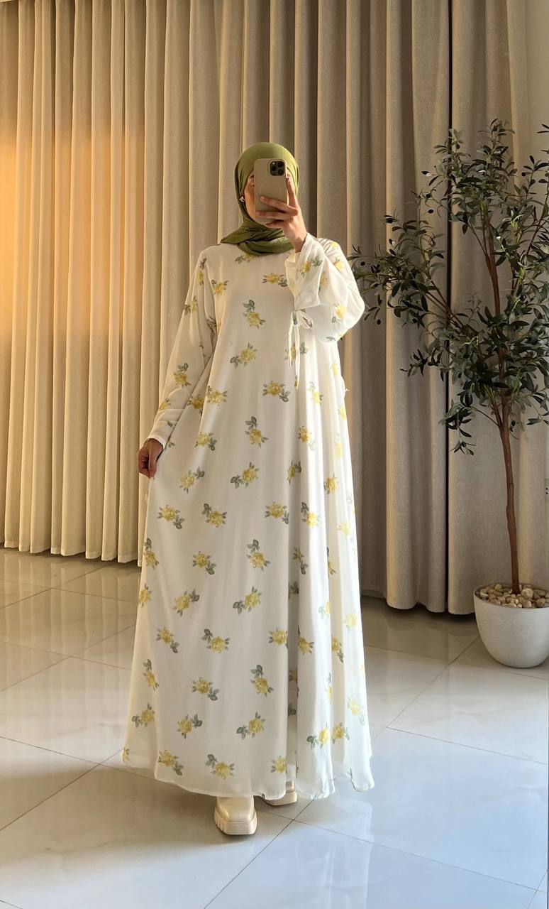 Women's Floral Chiffon Maxi Dress – Modest Floral Layered Chiffon Abaya Dress