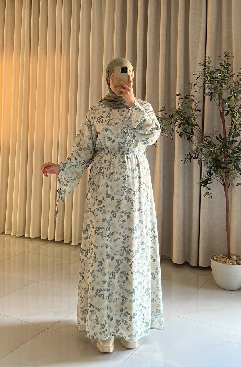 Women's Floral Chiffon Maxi Dress – Modest Floral Layered Chiffon Abaya Dress