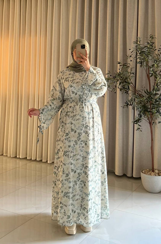 Women's Floral Chiffon Maxi Dress – Modest Floral Layered Chiffon Abaya Dress