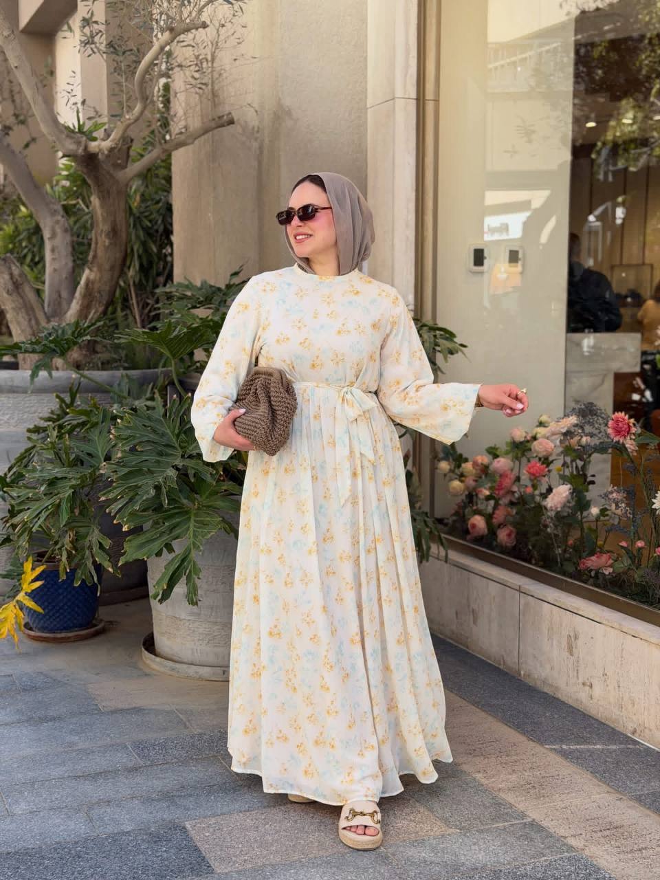 Women's Floral Chiffon Maxi Dress | Modest Elastic Sleeve Dress