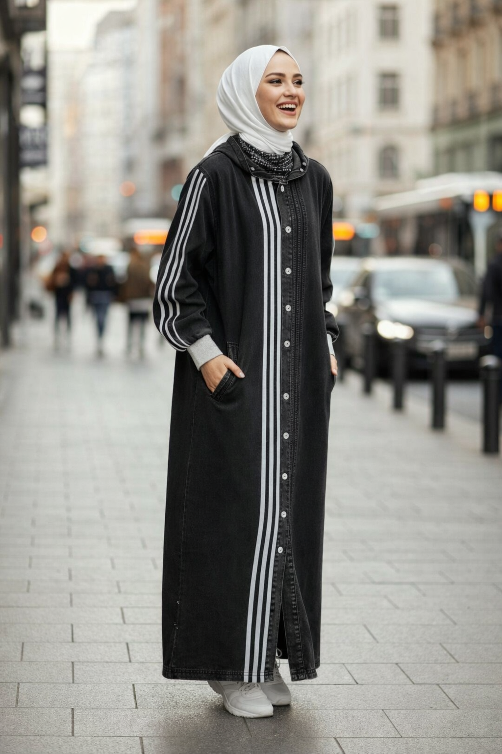 Women's Modest Stripe  Denim Abaya