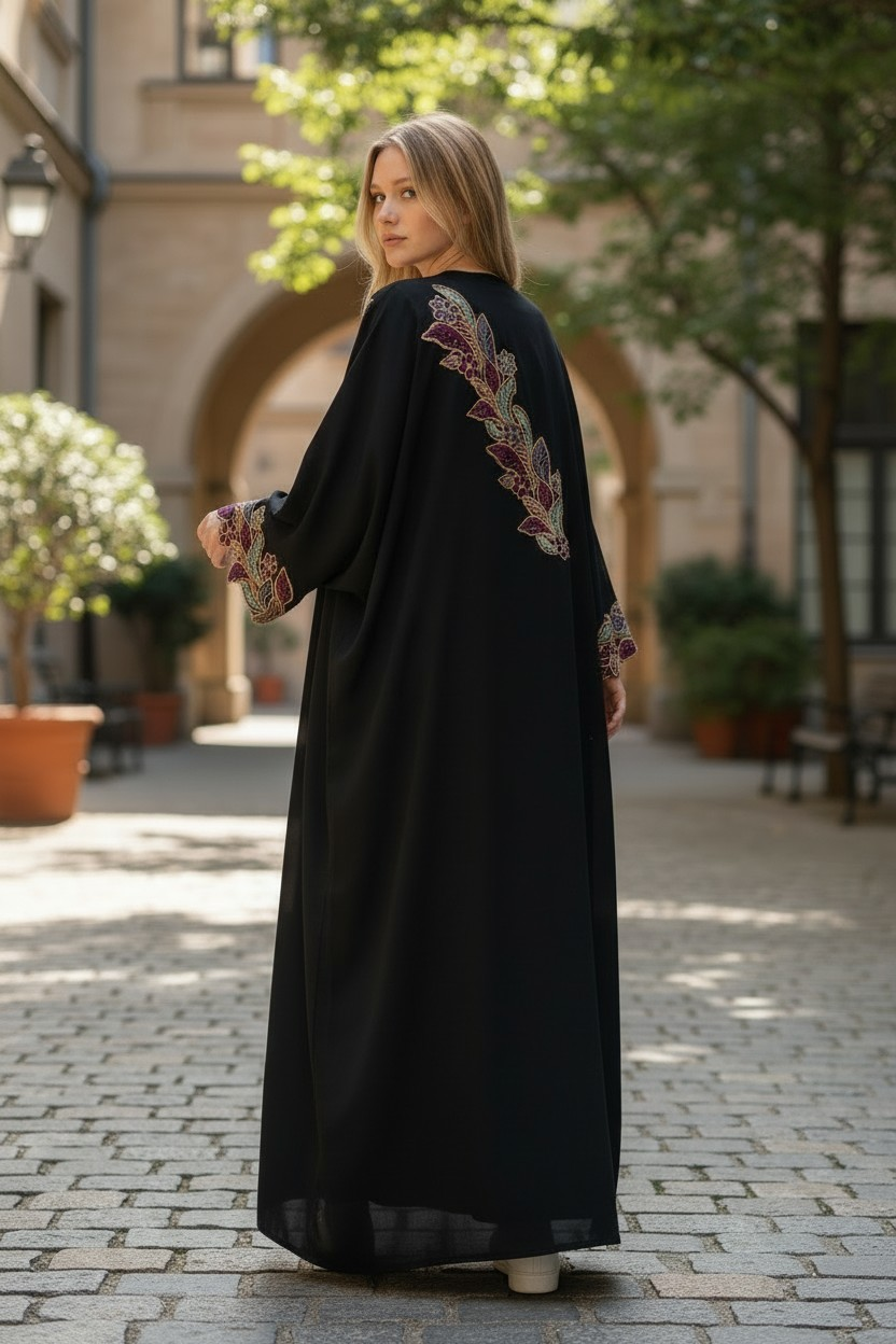 Women's Modest Luxe Bloom Embroidered Silk Abaya