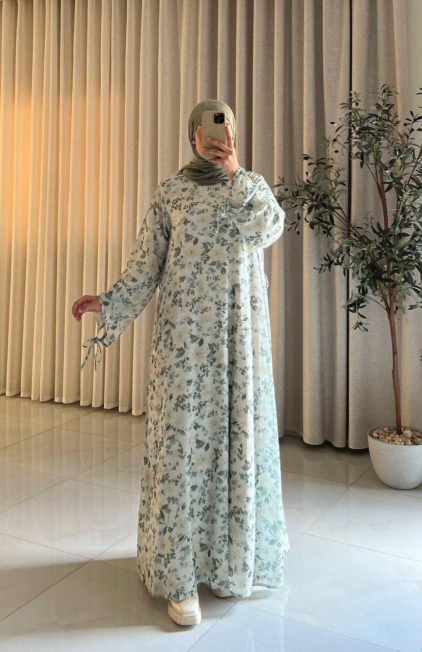 Women's Floral Chiffon Maxi Dress – Modest Floral Layered Chiffon Abaya Dress