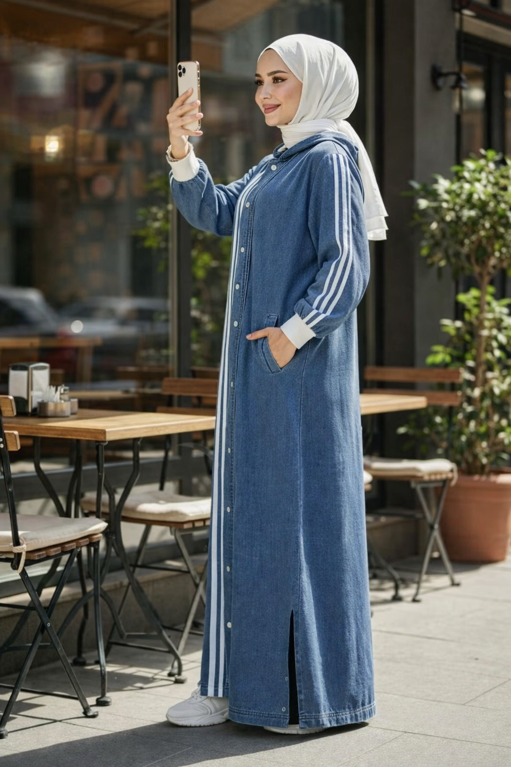 Women's Modest Stripe  Denim Abaya