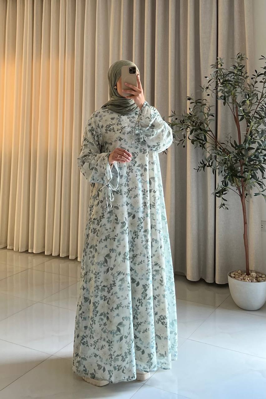 Women's Floral Chiffon Maxi Dress – Modest Floral Layered Chiffon Abaya Dress
