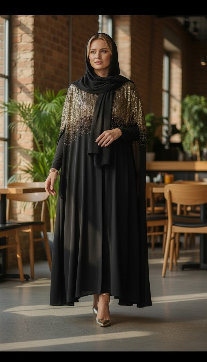 Women Modest Golden Glow 3-Piece Abaya Set