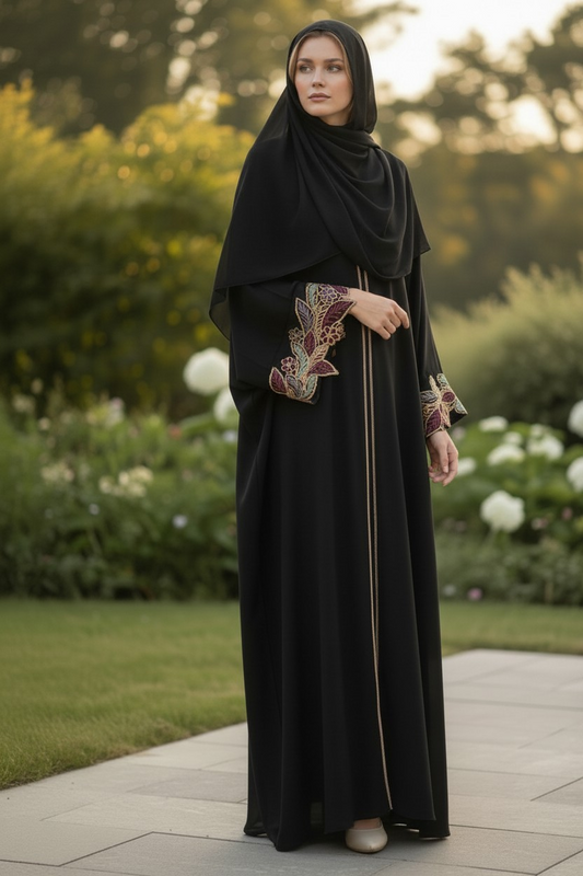 Women's Modest Luxe Bloom Embroidered Silk Abaya