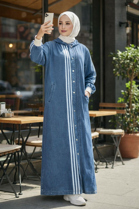 Women's Modest Stripe  Denim Abaya