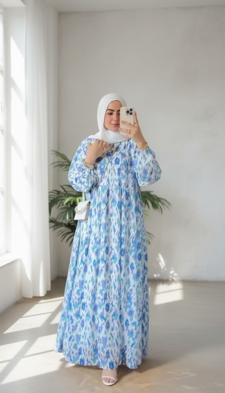Women's Floral Chiffon Maxi Dress | Modest Belted Dress