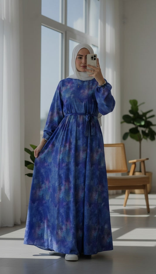 Women's Floral Chiffon Maxi Dress | Modest Belted Dress