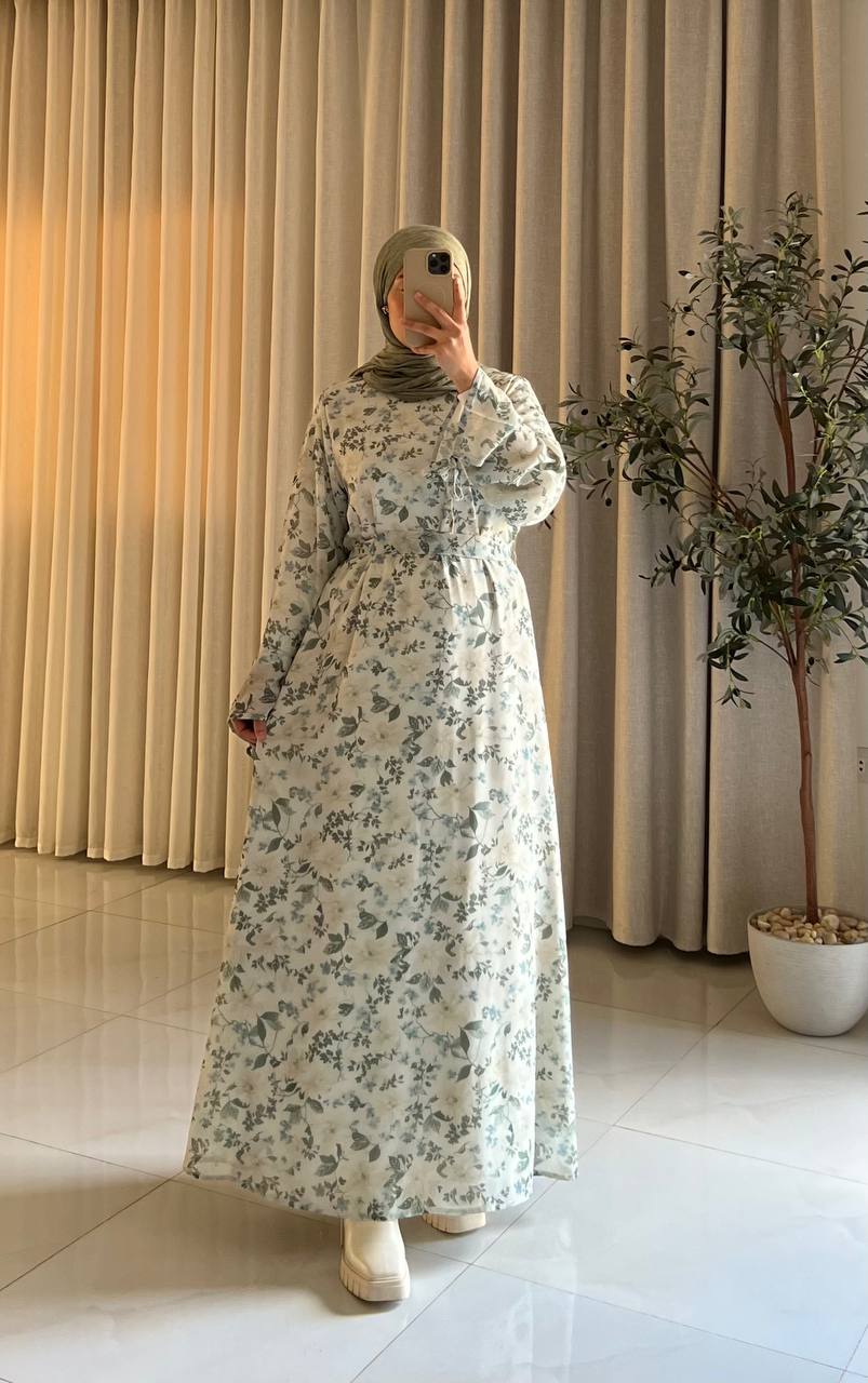 Women's Floral Chiffon Maxi Dress – Modest Floral Layered Chiffon Abaya Dress